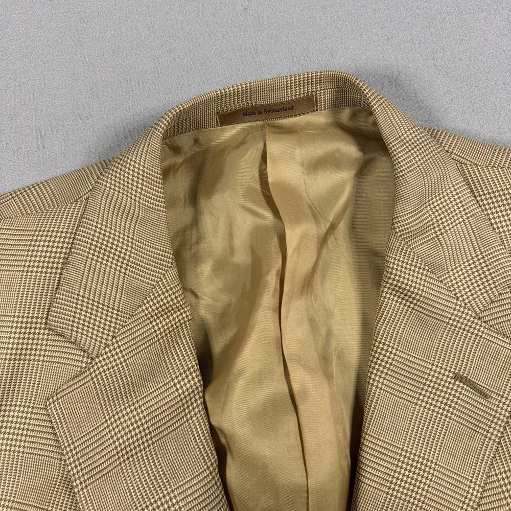 Ermenegildo Zegna Blazer Mens EU 54 Beige Silk Wool Plaid Sport Coat Jacket